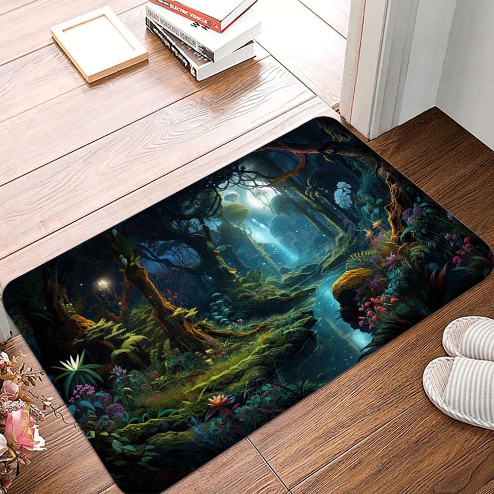 Ancient and Mysterious Primitive Forest Doormat Cherry Blossom Waterfall Welcome Mat Afternoon Sunshine Welcome Mat Encountered
