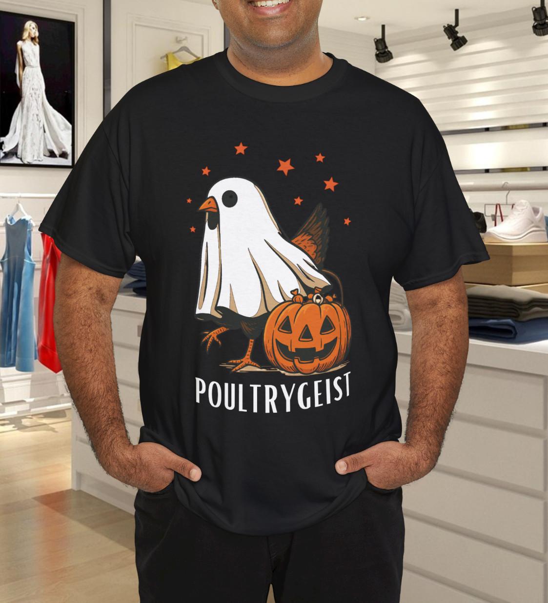 Poultrygeist Funny Halloween Chicken Ghost Costume Pumpkin T-Shirt Mens Womens Tees Top S