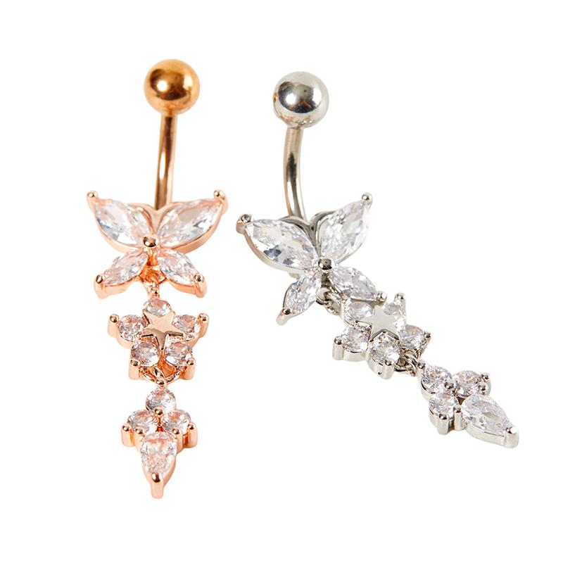 Glänzender Schmetterling Blumen Zirkon Anhänger Bauchnabel Ring Körperschmuck