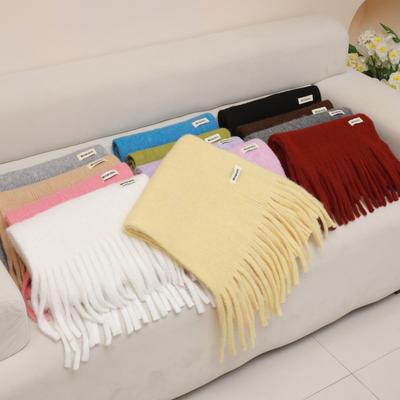 Nouveau foulard d'hiver en laine unie Écharpe chaude en mohair cachemire Épaissie Douce Longue à franges Pashmina