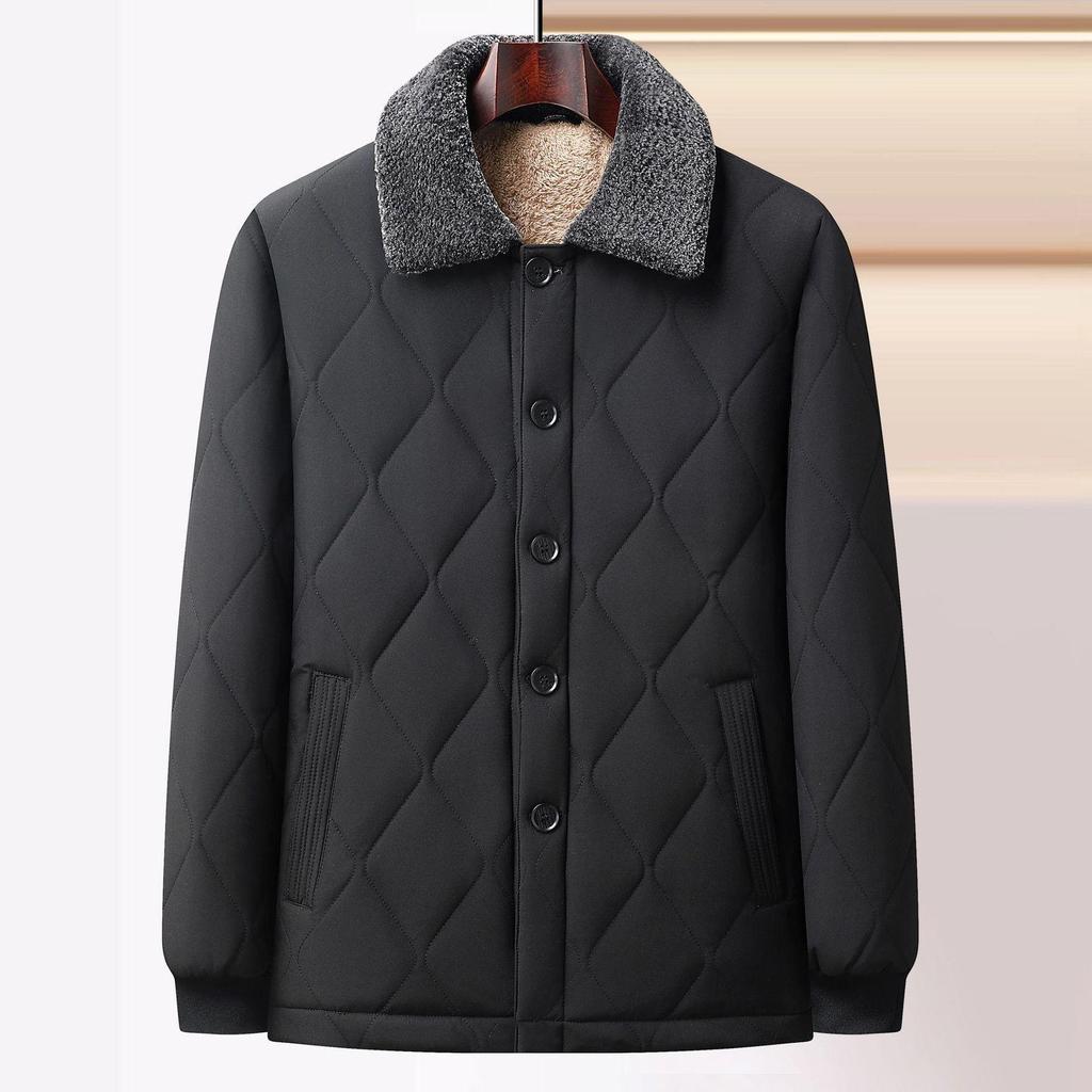 Men's Winter Thickened Lapel Jacket - Plus Velvet, Warm, Loose Fit for Middle-aged & Elderly
