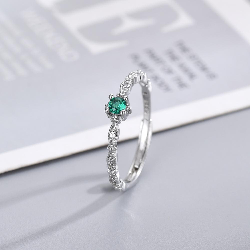 

Green Zircon Ring For Women Minimalist Chic High End Cool Tone Unique Fashionable Band Jewelry Adjustable opening