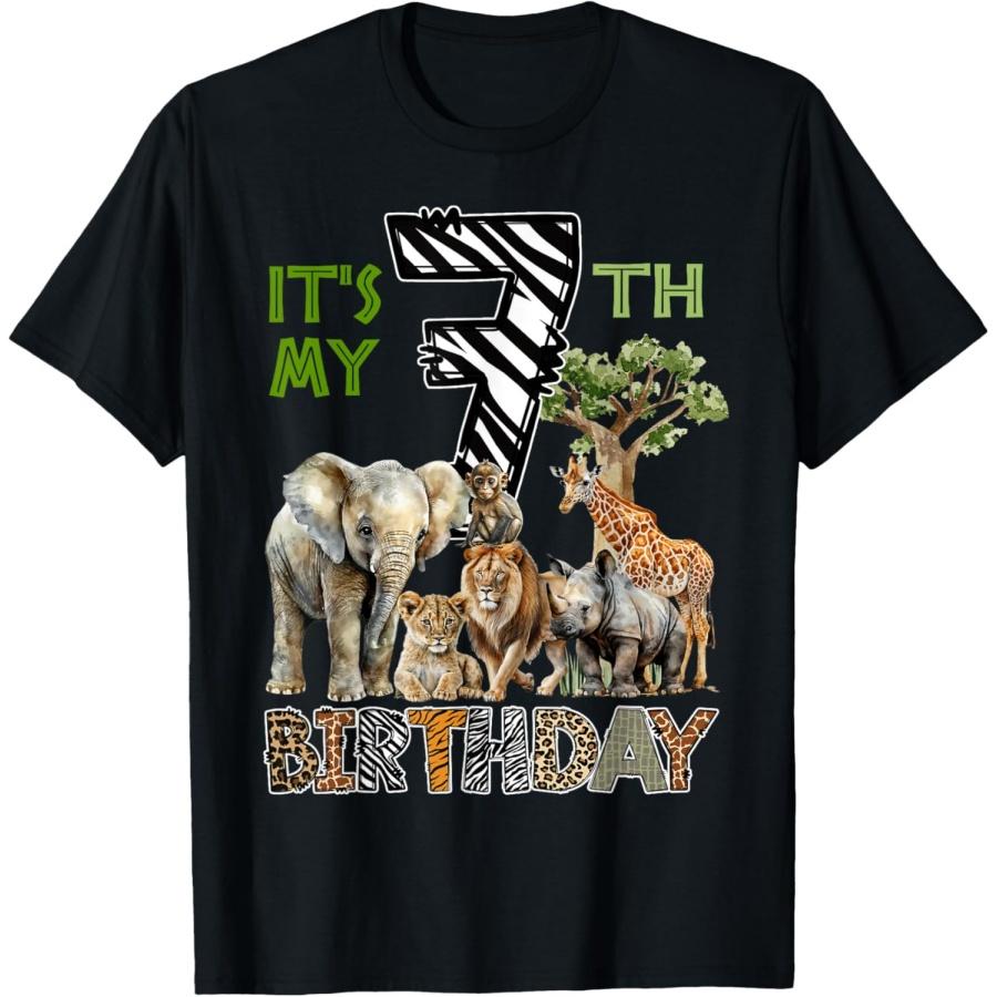 It’s My 7th Birthday Boy Safari Jungle Theme 7 Years Old Zoo T-Shirt S