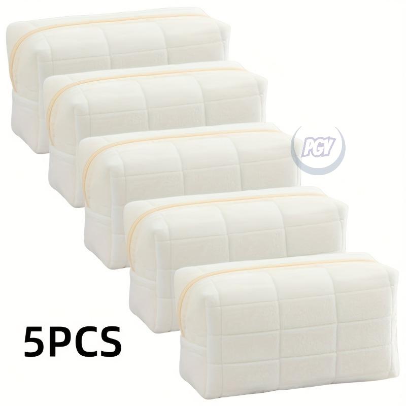 5/8 Stück Damen Elegantes Weißes Großes Reißverschluss Make-up Toilettenbeutel Set Kosmetik Organizer Reißverschlusstasche Reise Hautpflege Pinsel Schönheit