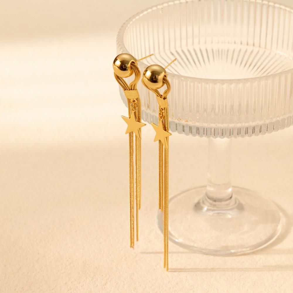 Chic Long Geometric Star Earrings Womens Gold Plated Tassel Statement Jewelry