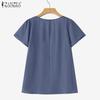 ZANZEA Women Casual Round Neck Solid Color Summer Short Sleeve Blouse