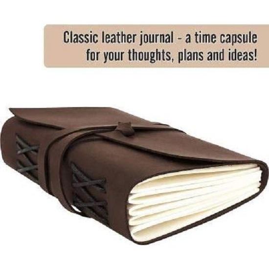 200 Unruled Pages Leather Journal Diary with Leather Belt Travel Diary for Men and Women (Brown)
