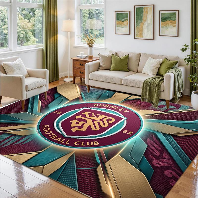 Burnley Football Design Crystal Velvet Rug Soft Decorative Mat for Bedroom Entrance