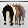 Premium Solid Color Knitted Hair Ball Shawl Soft Scarf Women Winter Warm Thicken Wraps Neck Protection Shawl Fluffy Pompom Scarf