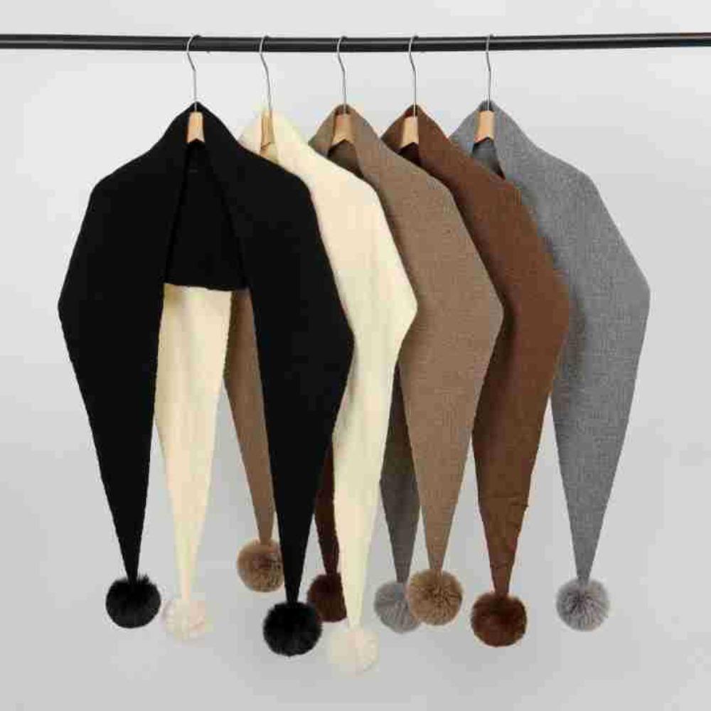 Premium Solid Color Knitted Hair Ball Shawl Soft Scarf Women Winter Warm Thicken Wraps Neck Protection Shawl Fluffy Pompom Scarf