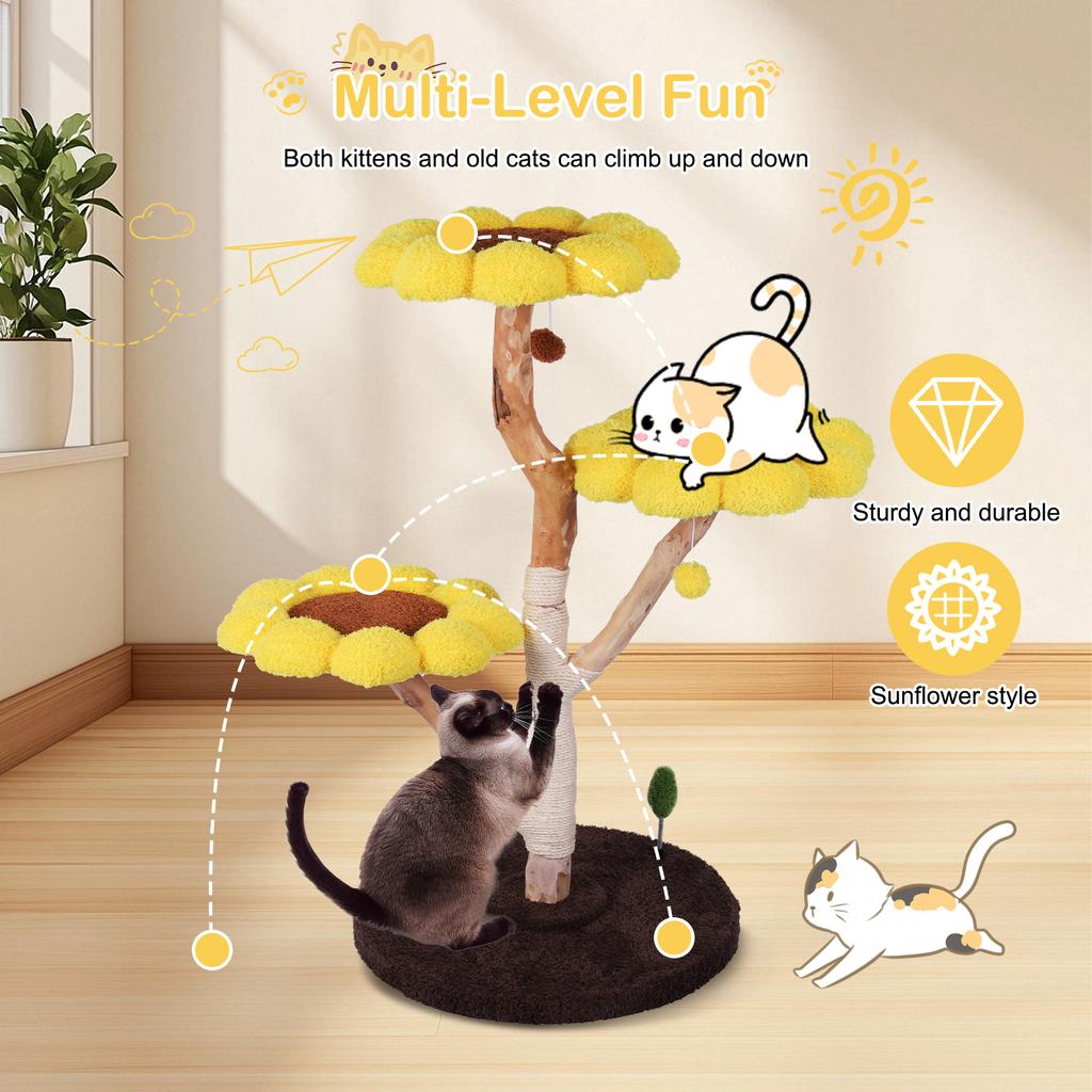 Sunflower Cat Tree with Scratching Post Cat Climbing Frame Anti-Slip Lovely Cat Jumping Platform for Pet Playground Small Nest