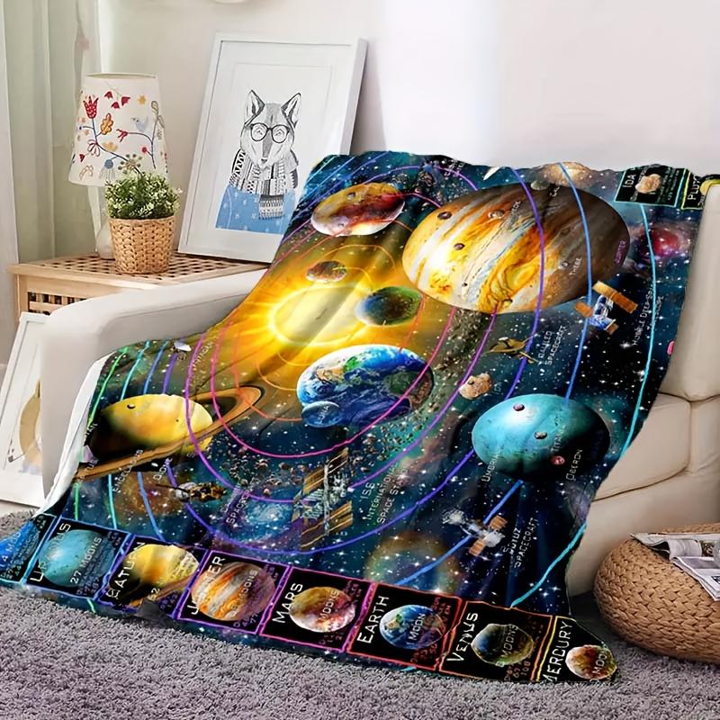 Superweiche Flanelldecke mit Sonnensystem-Muster - Heimdekoration | Ideales Geburtstags- oder Feiertagsgeschenk | Ganzjährig bequem