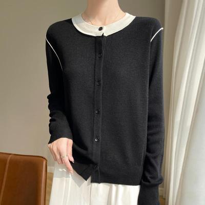 Women's Worsted Wool Mulberry Silk Cardigan,, 50% Wool 50% Mulberry Silk, Winter Knitted Pullover Autumn Sweater Cashmere Sweater