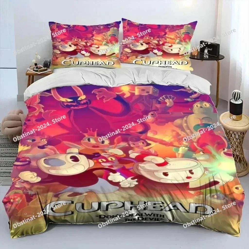 Cartoon Cuphead And Mugman Bedding Set Printed single Comforter Quilt Bed Cover Duvet Cover Pillow Case 3 Pieces Kids Adult Size