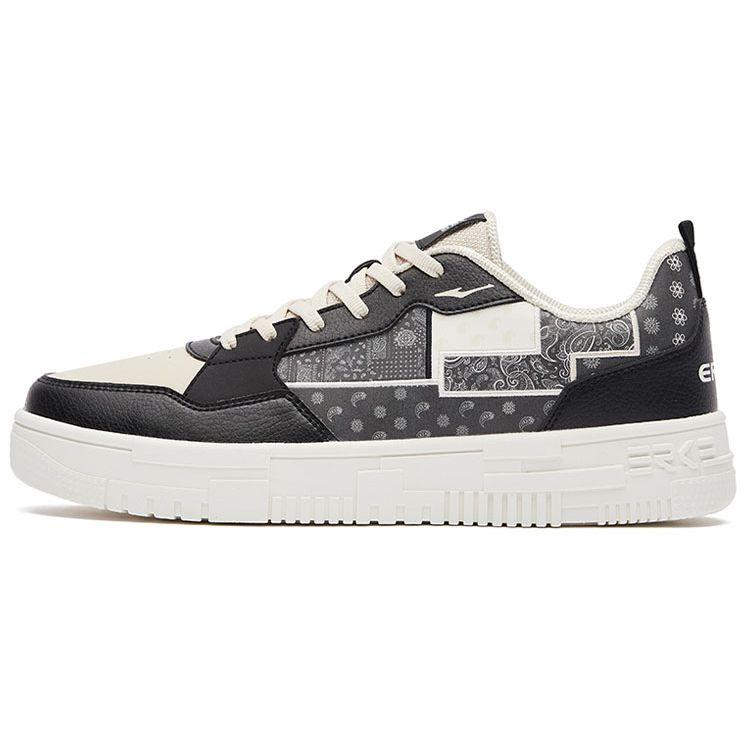 Hongxing Erke Cashew Flower Wear-Resistant Non-Slip Low-Top Skate Shoes Men sneakers Black White 51122301020-001