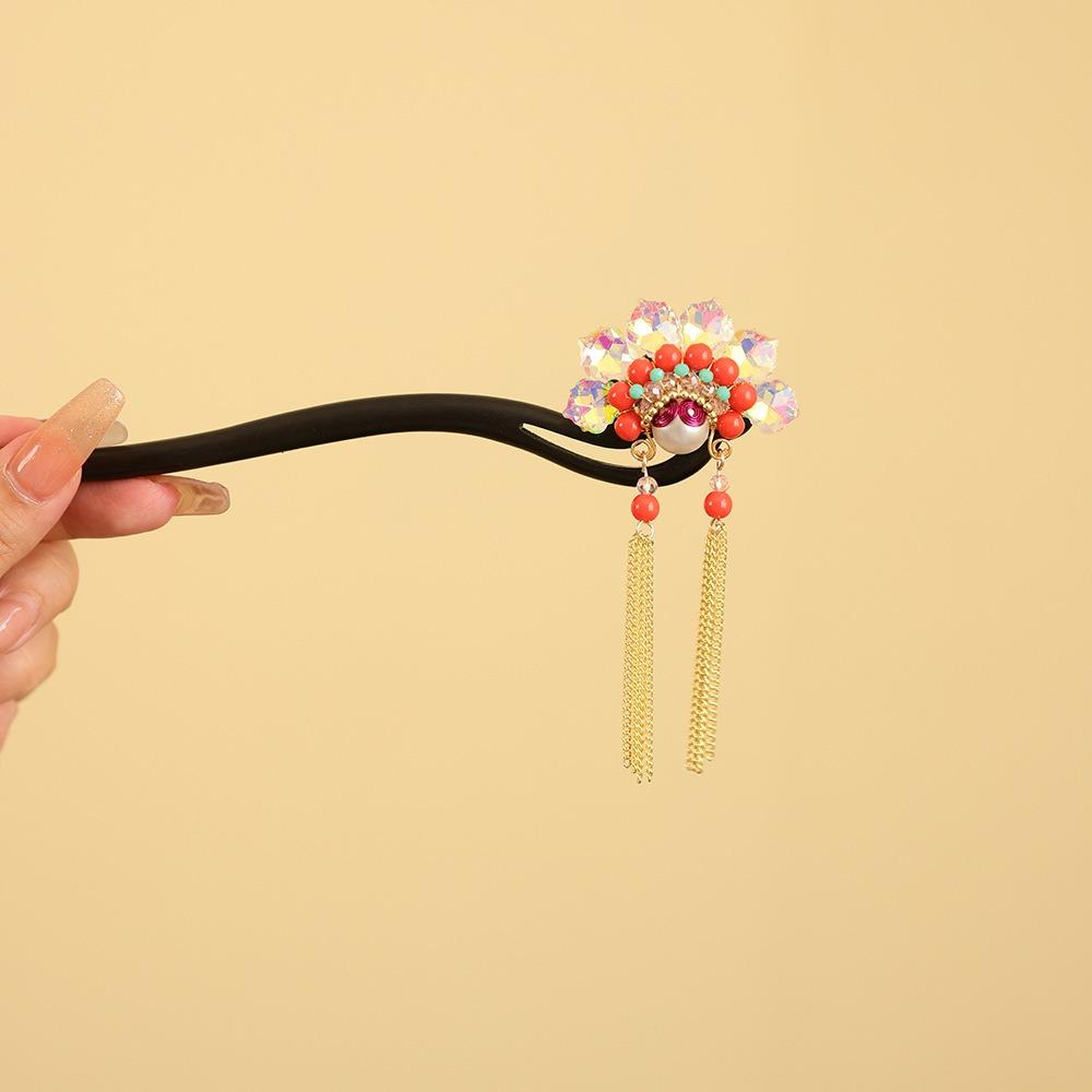 Red Wooden Hair Stick Tassel Hanfu Hairpin Classical New Chinese Style Hair Clip  Bridal