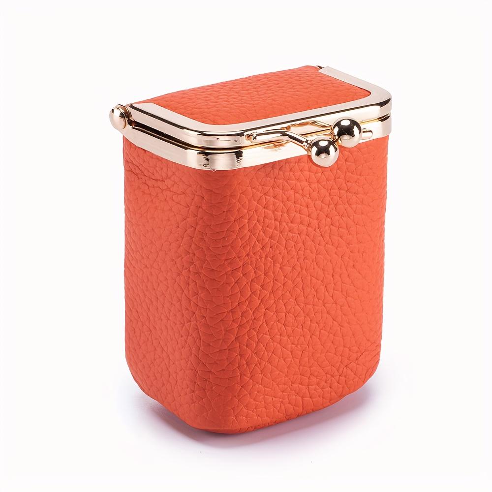 Organisateur de rouge à lèvres en cuir véritable Sac de maquillage vintage avec fermoir à baisers Petit portefeuille pour femmes Élégant étui à rouge à lèvres Porte-monnaie