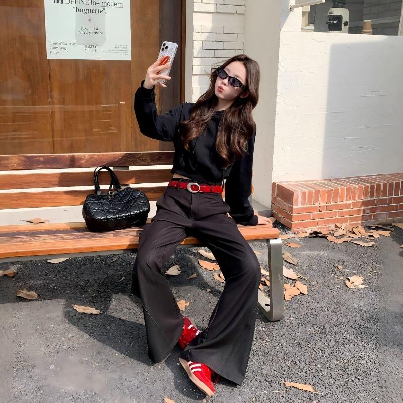 Ai Xuan, wide-leg tannin jeans women's autumn new scimitar pants high waist drape straight casual trousers