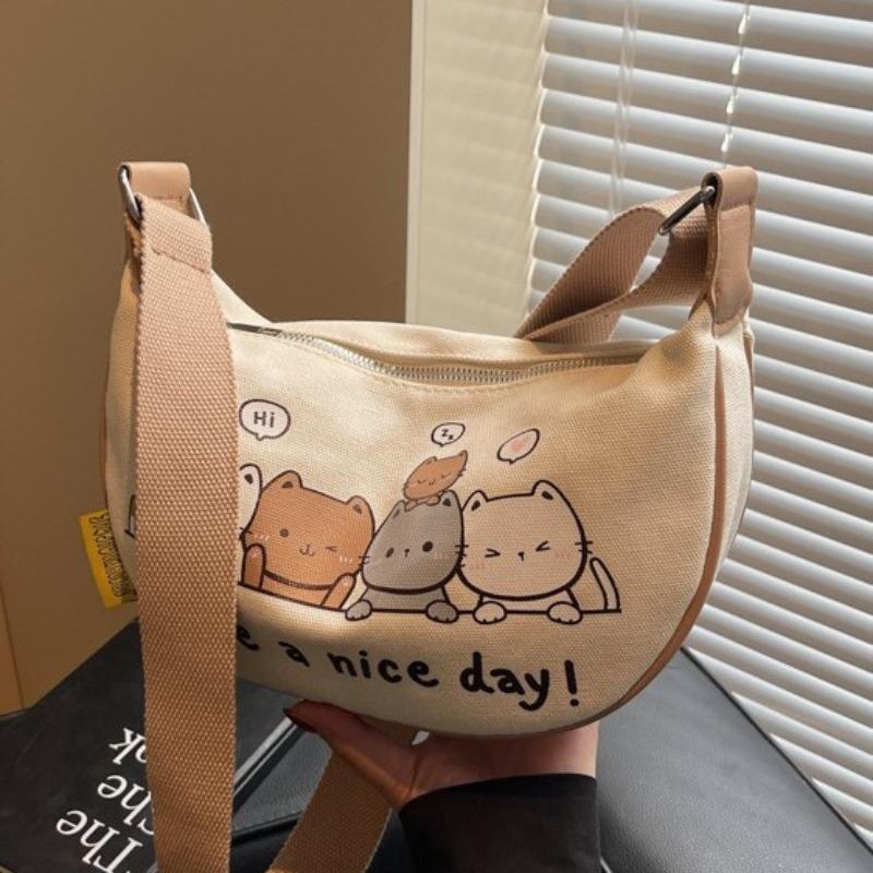 New Commuter Versatile Canvas Shoulder Bag Student Lazy Style Cartoon Cute Underarm Bag Messenger Bag