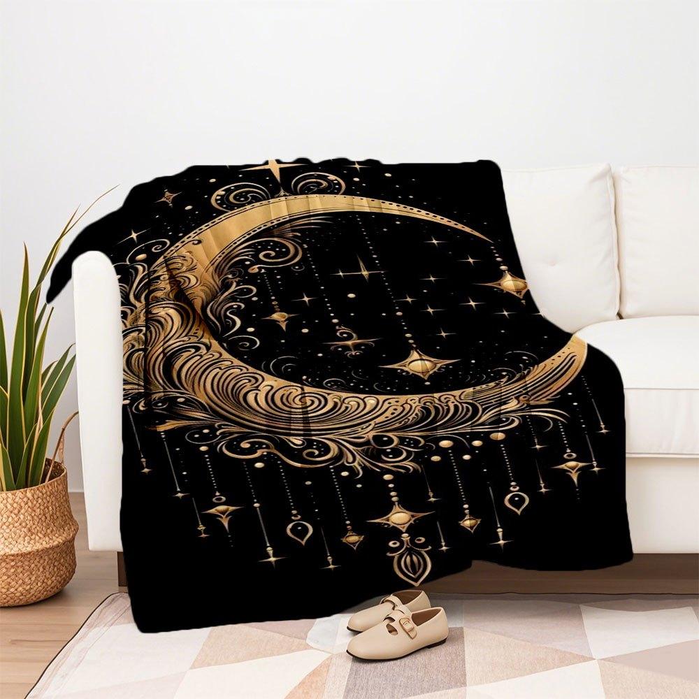 Goldener Halbmond Wandkunst DekorDecke Flanell Überwurfdecke für Sofa, Bett, Reise, Camping, Büro