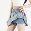 Anti-light lined pleated skirt light blue sexy hot girl small ruffle edge denim short skirt looks tall