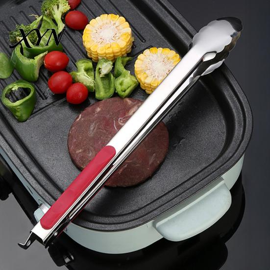 Rust-resistant Kitchen Tongs with Anti-Slip Handle And Silicone Scalloped Edges, Stainless Steel Heavy Duty Locking Food Clips for Grilling BBQ Salad,