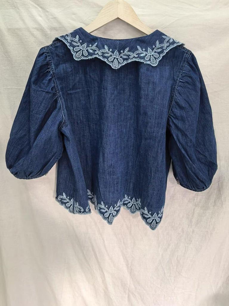 Trendy Puff Sleeve Embroidered Tassel Shirt with Lace Collar - European & American Women's Fashion