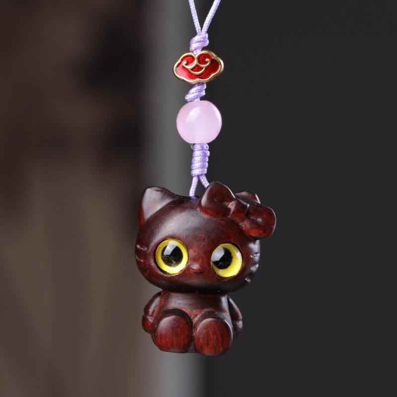 Boxwood Sandalwood Rainbow Cat & Deer Pendant - Phone Lanyard & Car Ornament