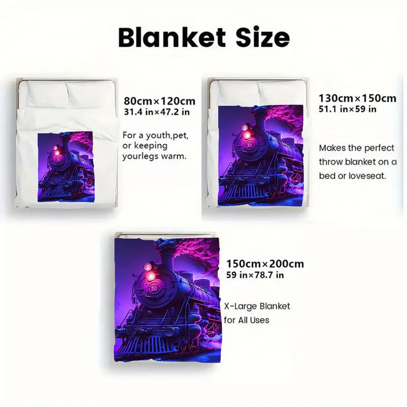 Purple Train 2D Flat Pattern Flannel Blanket High quality All Seasons Warmth and Comfort Perfect for Christmas Gifts.MMT0918630