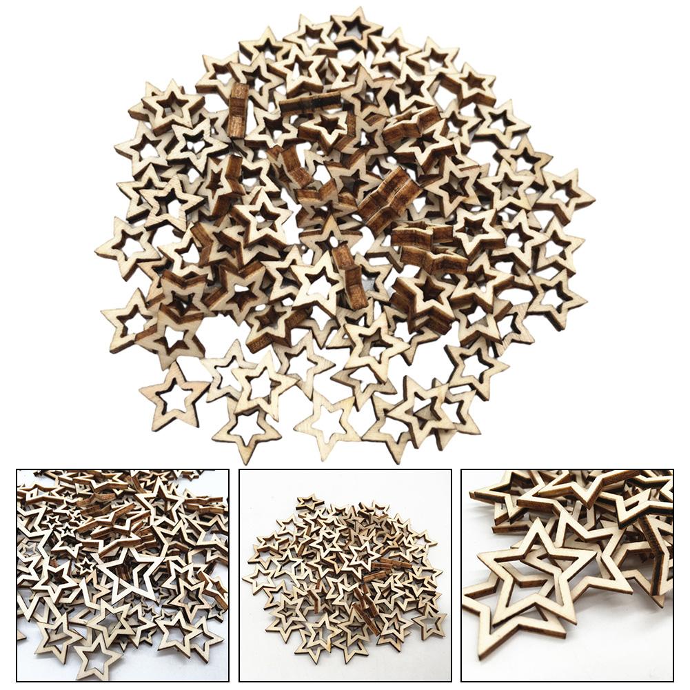 100pc Wooden Hollow Star Shape Scrapbooking Embellishments Natural Wood Slices Unfinished Wood Cut Handmade Decoration Accessory