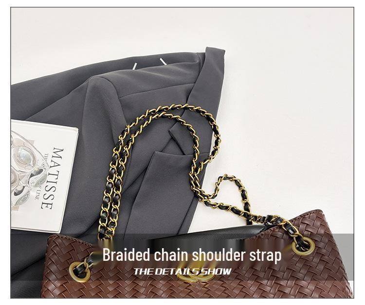 Retro gewebte Damen Umhängetasche - Schultertasche mit großem Fassungsvermögen und modischer Textur