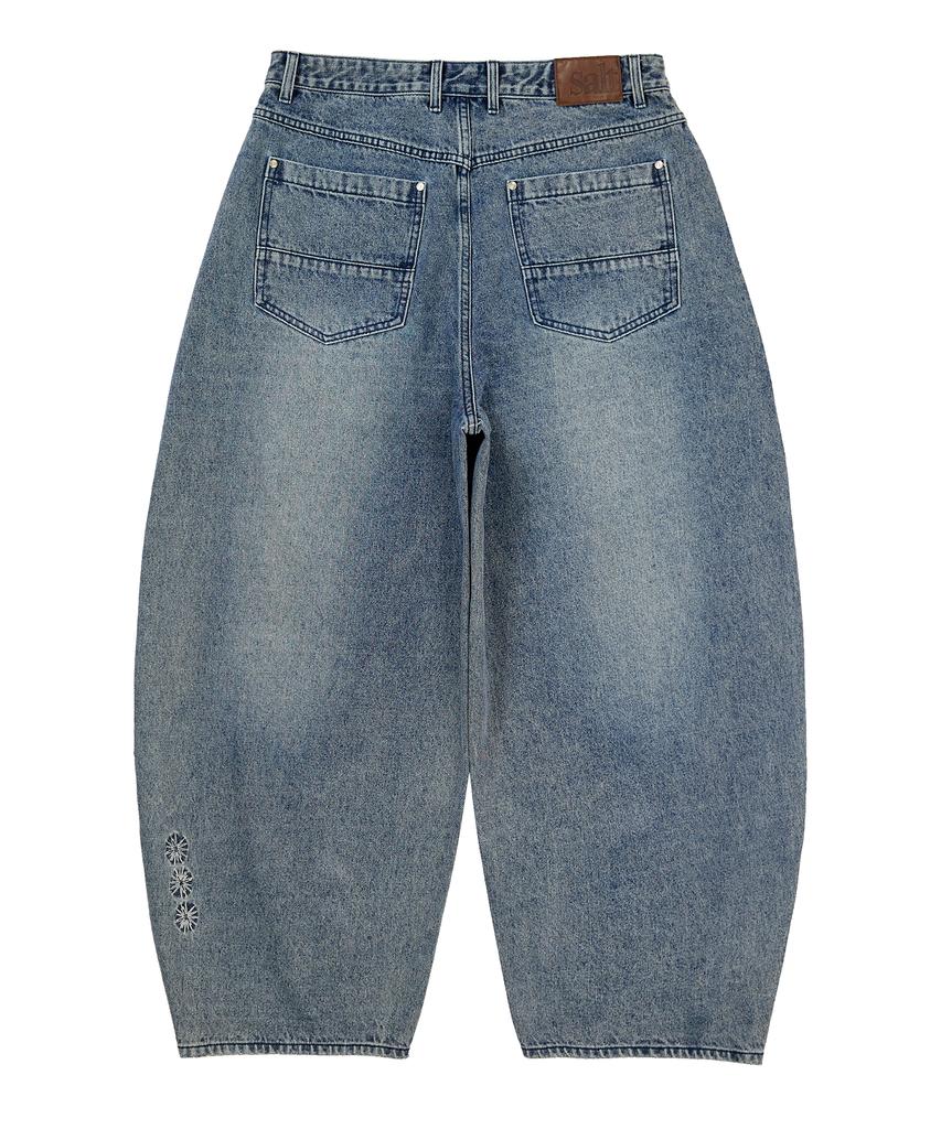 Sekeondeusolteu Balloon Damaged Denim Pants (Vintage Blue)