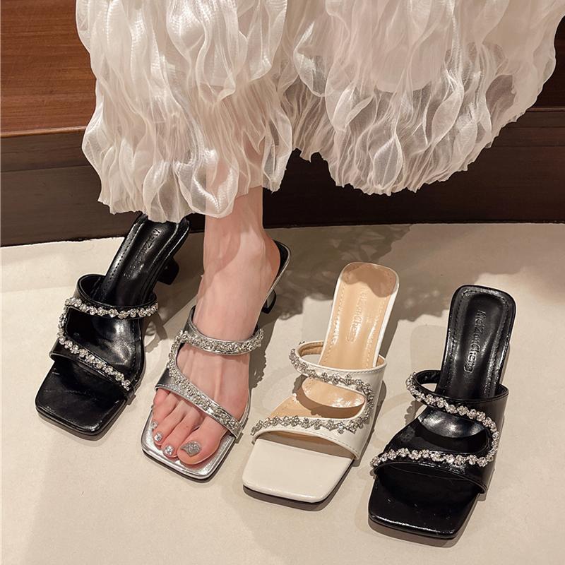 Fashion Slippers Casual High-Heeled Shoes Lady Slides Slipers Women Jelly Flip Flops Luxury 2025 Summer Glitter Fashion Crystal Scandals