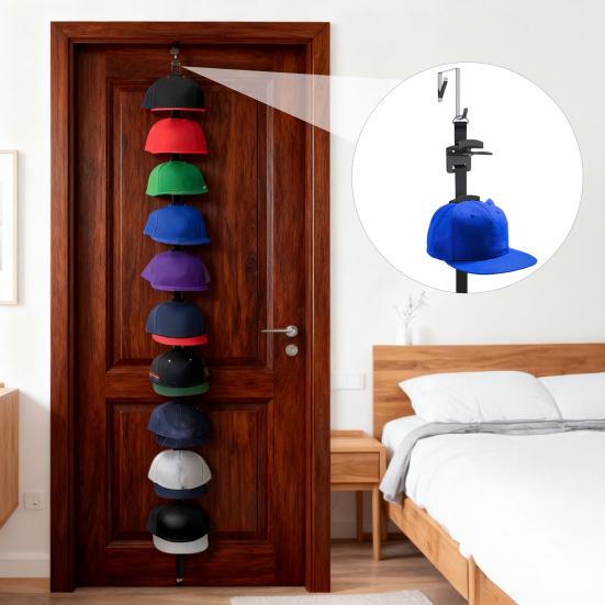 Over-the-Door Hat Hanger Adjustable Baseball Cap Organizer Two-Way Hanging Hat Holder