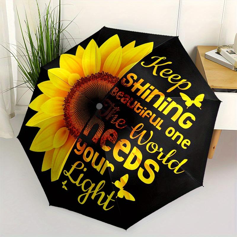 Sunflower Motivational Quotes Sticker Decal Laptop Water Bottle Car Window Wall Decoration Umbrella, Cute Umbrella with Cute Design, Portable 3-Fold C
