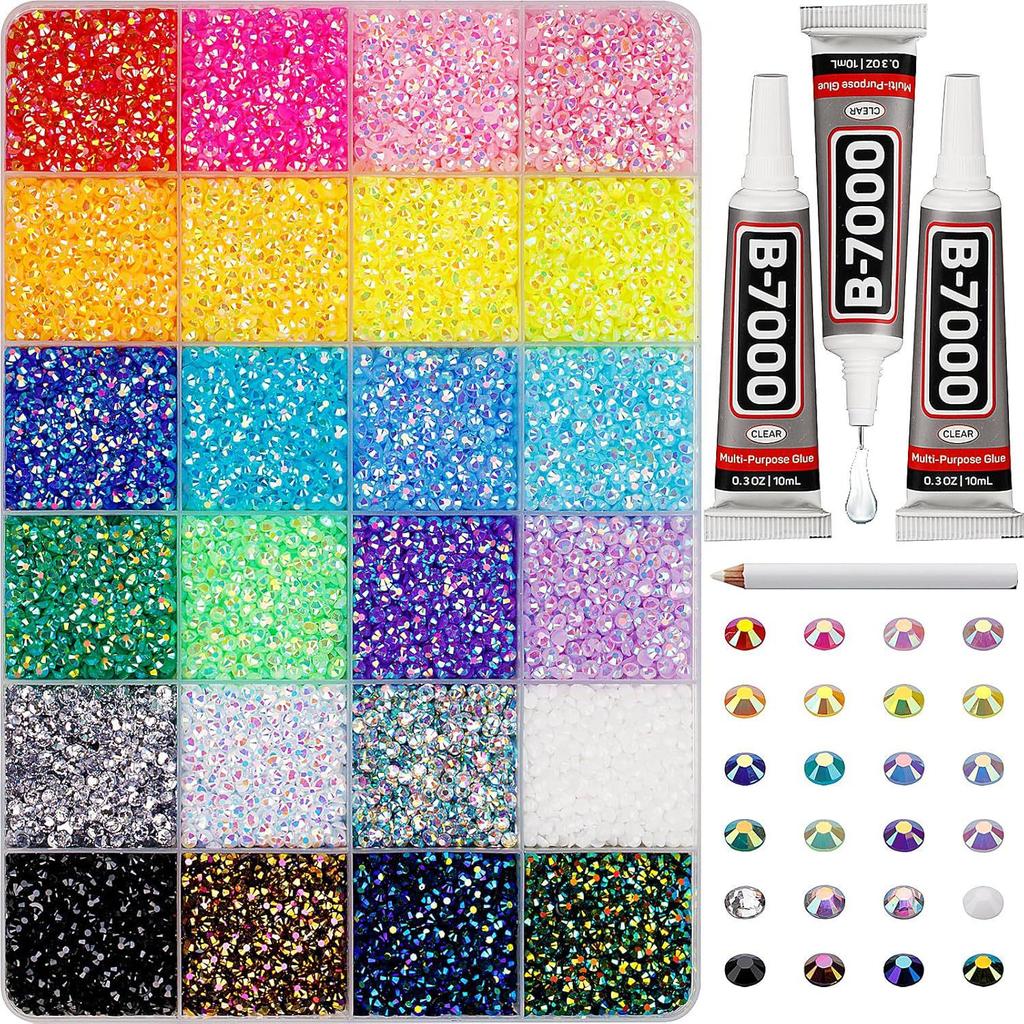 24-Grid Mixed Color AB Flat-Bottom Resin Rhinestones Set for DIY Jewelry and Stickers