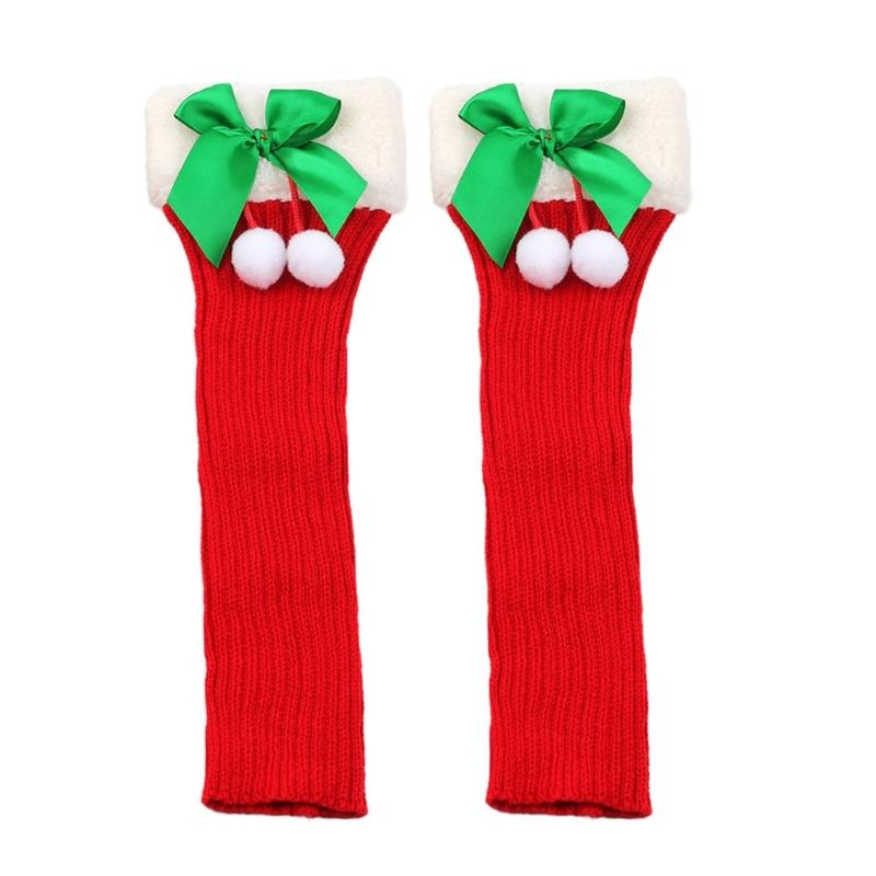 Christmas Fleece Trim Warm Leg Warmers Sweet Plush Balls Bows Knitted Boot Covers Festival Footless Socks for Women