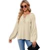 Spring and Autumn Women's Blouse Lantern Long Sleeve Top Large Size V-Neck Tie Tops