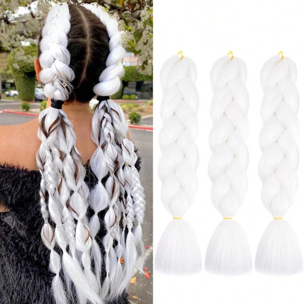 24 Inch Vlecht Haar Vooruitgerekt Paars Haarverlengingen voor Crochet Vlechten Synthetisch Haar DIY Roze Paarse Jumbo Paardenstaart Vlecht 24inch&1Pcs-100g gray