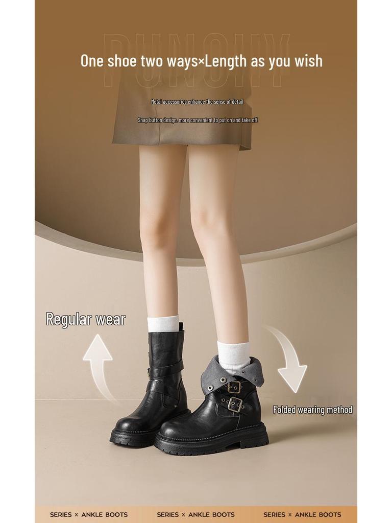 Augusden Women's Chunky Heel High Ankle Boots - Y2K Retro British Style, Thick-Soled, 2025 Collection