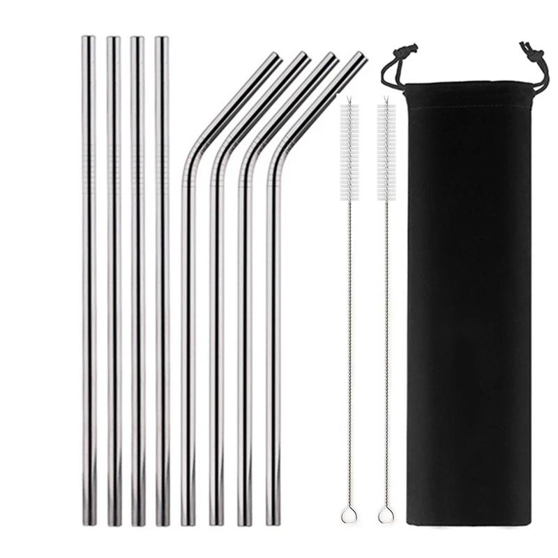 Mixing Color Reusable Metal Drinking Straws 304 Stainless Steel Straw Set with Cleaner Brush Bar Drinkware Party Accessory