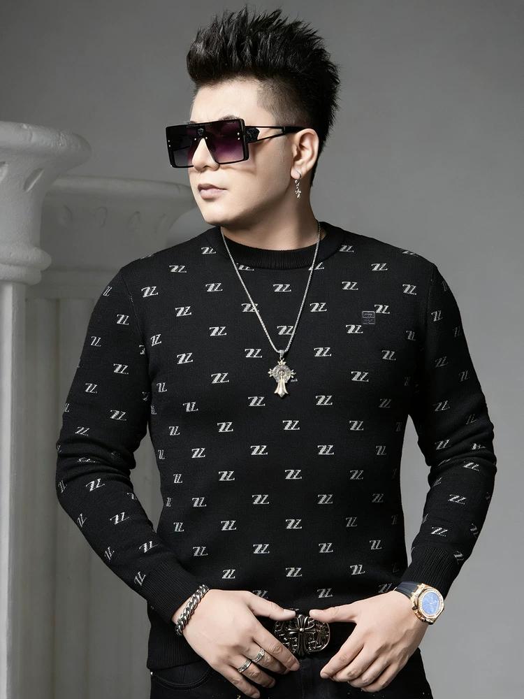 European Style Crew Neck Knit Sweater for Men, 2025 Autumn and Winter New Trendy Badge Sweater, Men's Long-Sleeve Base Shirt