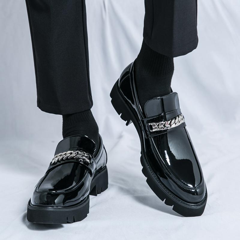 Men Loafers Street Style Classic Thick Sole Platform Height Increase Black Formal Business Wedding Dress Prom Blazers Tuxedo Party Shoes Large Size