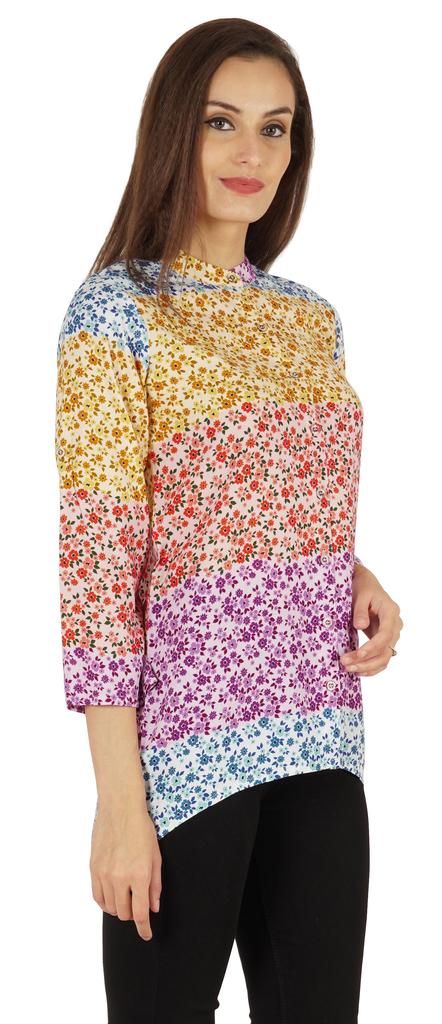Bimba Button Down Tunic Casual Printed 3 4th Sleeves Loose Fit Rayon Tunic Long Shirt Top For