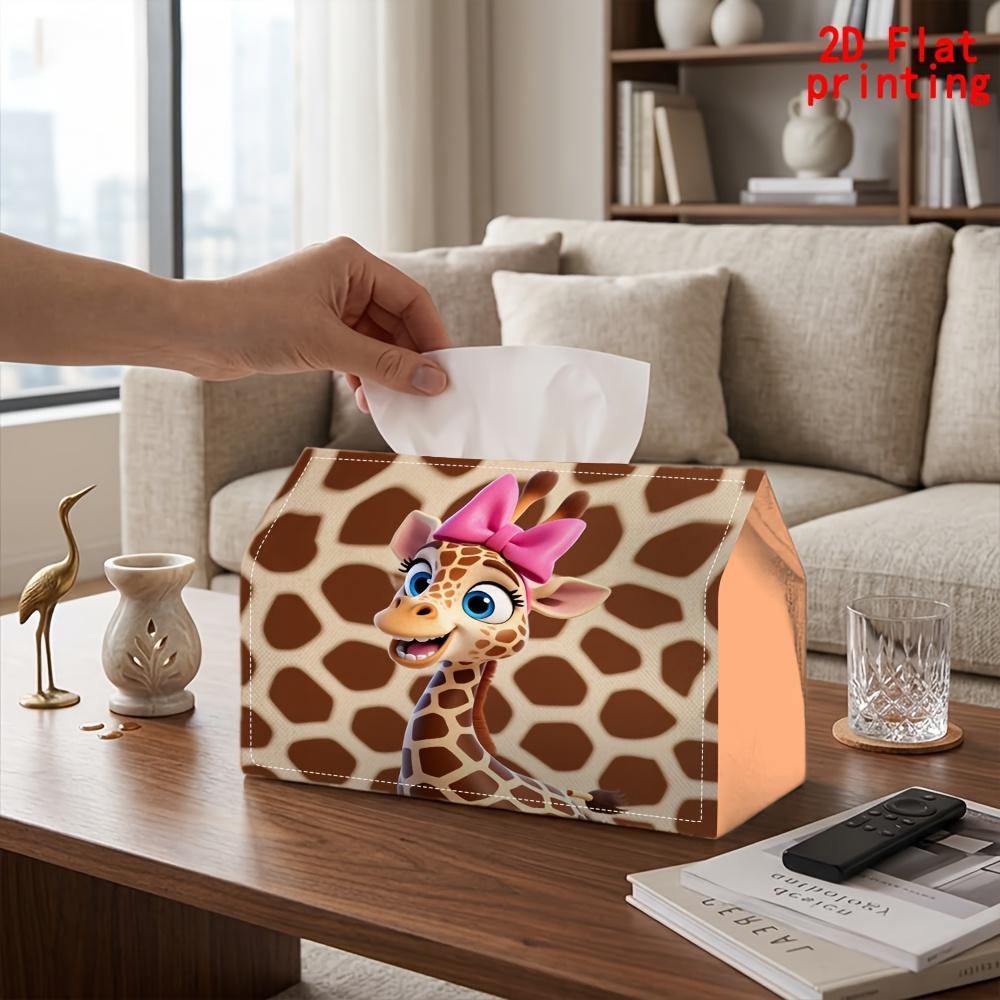 2D Flat 1pc Tissue Box, Cartoon Giraffe Pattern Napkin Dispenser, Reusable Daily Desktop Tissue Storage Box, Suitable for Kitchen, Living Room, Bedroo