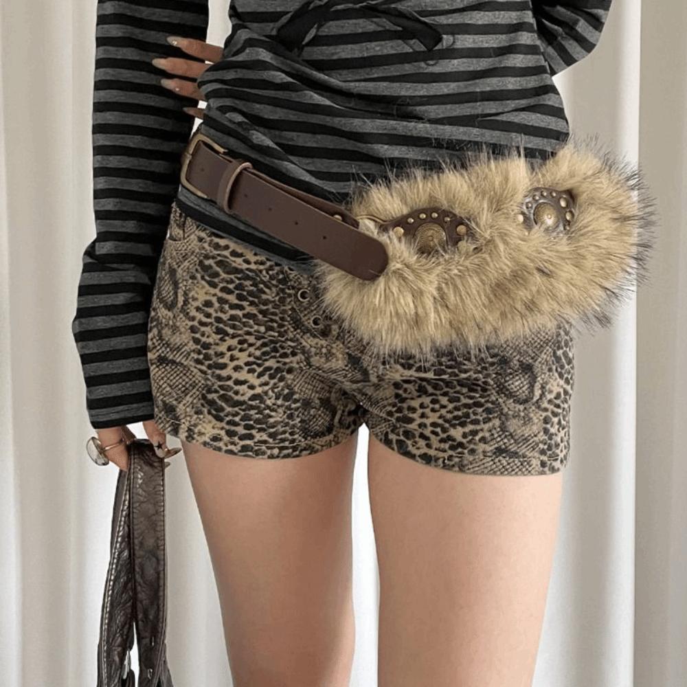 PU Leather Furry Waistband Faux Fur Y2K Waistband Personality Plush Belt  Female/Girls