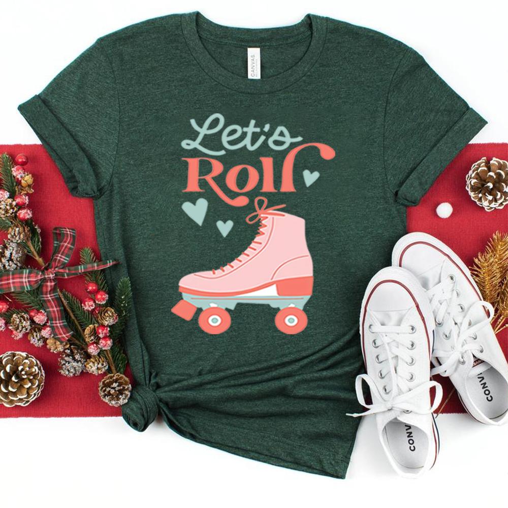 Lets Roll Shirt Fun Roller Skate Shirts Retro Summer Kid Tshirt 80s Kid Tee 90s Kid Tees Women Summer Retro Short Sleeve Tops