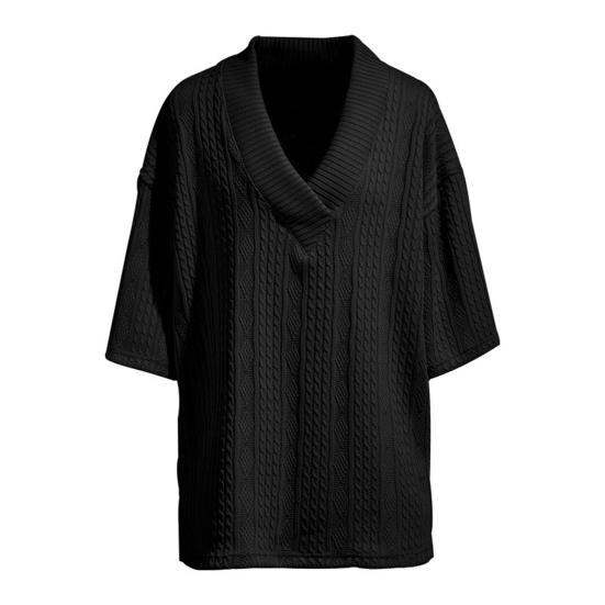 Men T-shirt V-Neck Short Sleeve Twist Jacquard Texture Tee Shirt Solid Color Loose Fit Summer Knitting Tops