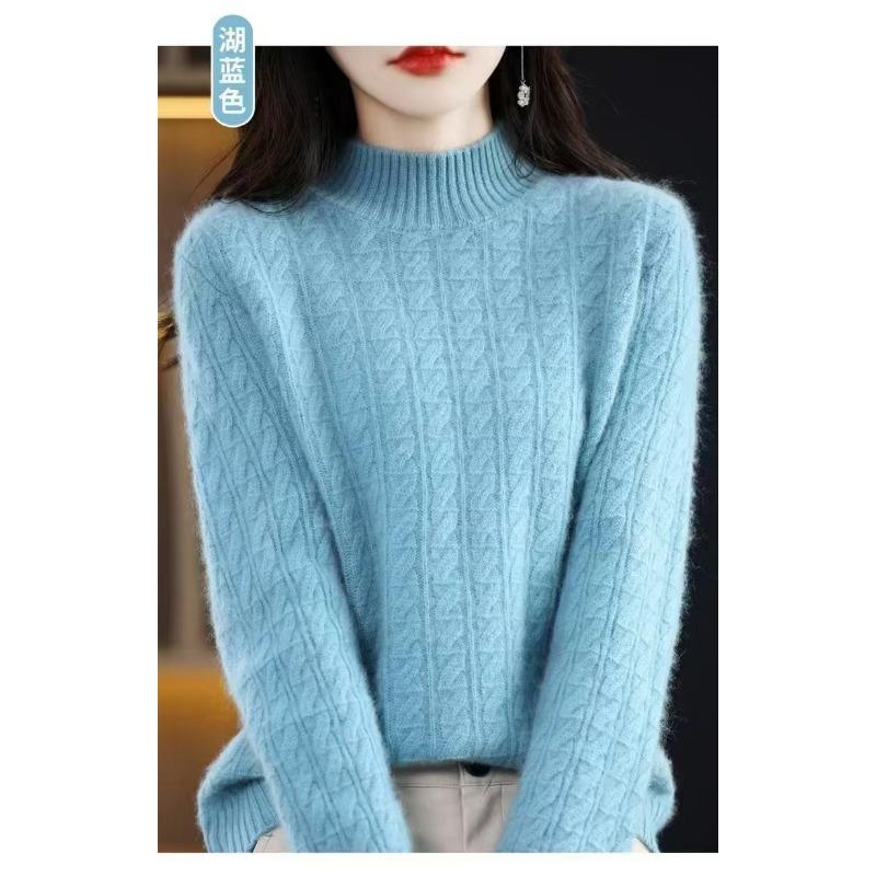 Autumn Winter Half High Collar Bottomed Knitting Top Women Long Sleeve Solid Color Casual All-match Sweater