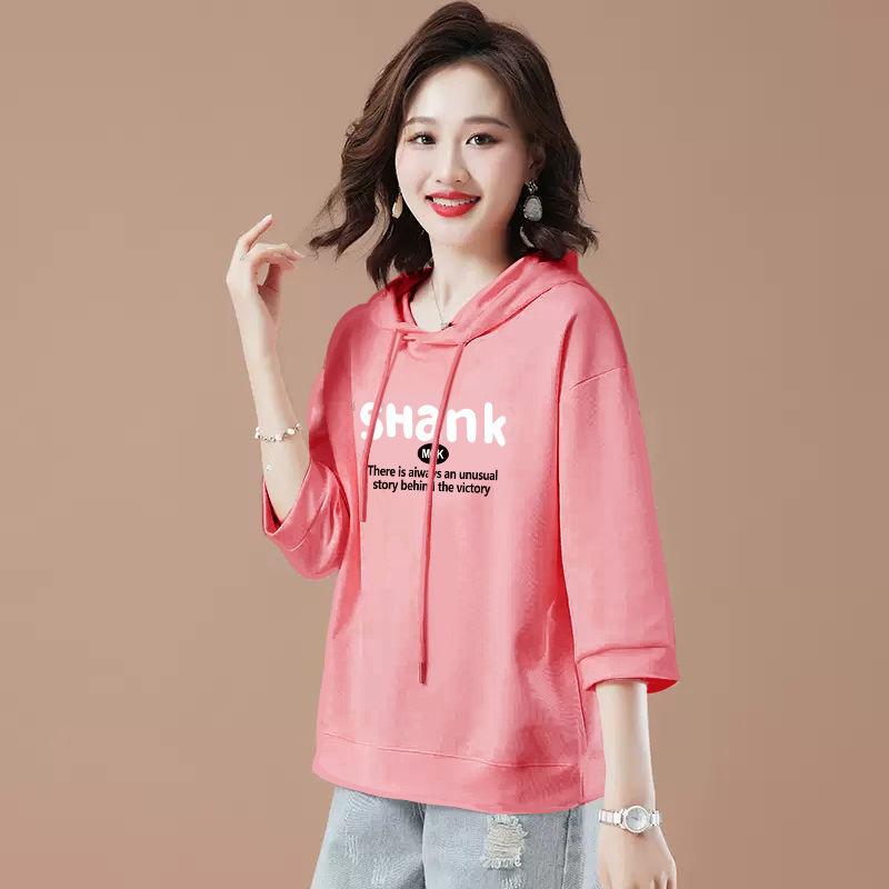Korean Version of The Three-quarter-sleeved Hooded Sweater Women's Summer Loose Top Spring and Autumn Thin Section